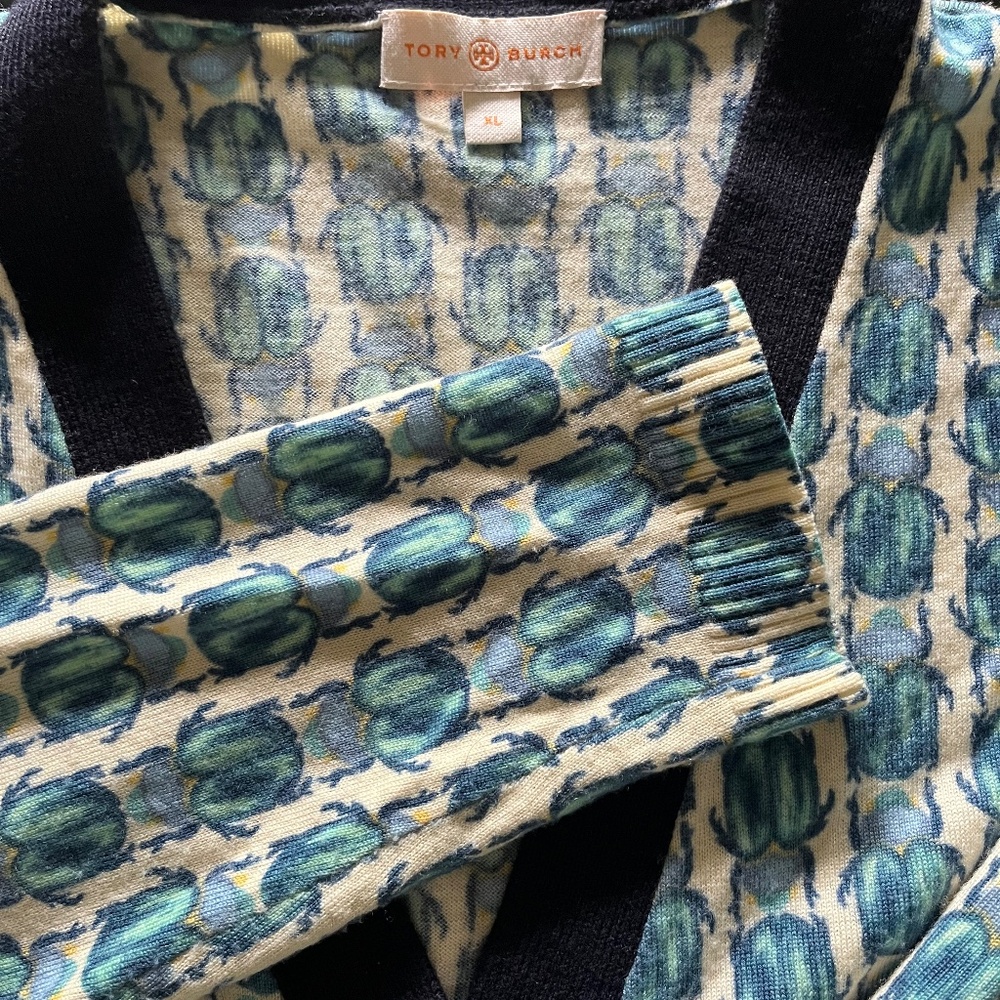 Tory Burch Beetle Scarab Bugs Cardigan Sweater Size XL